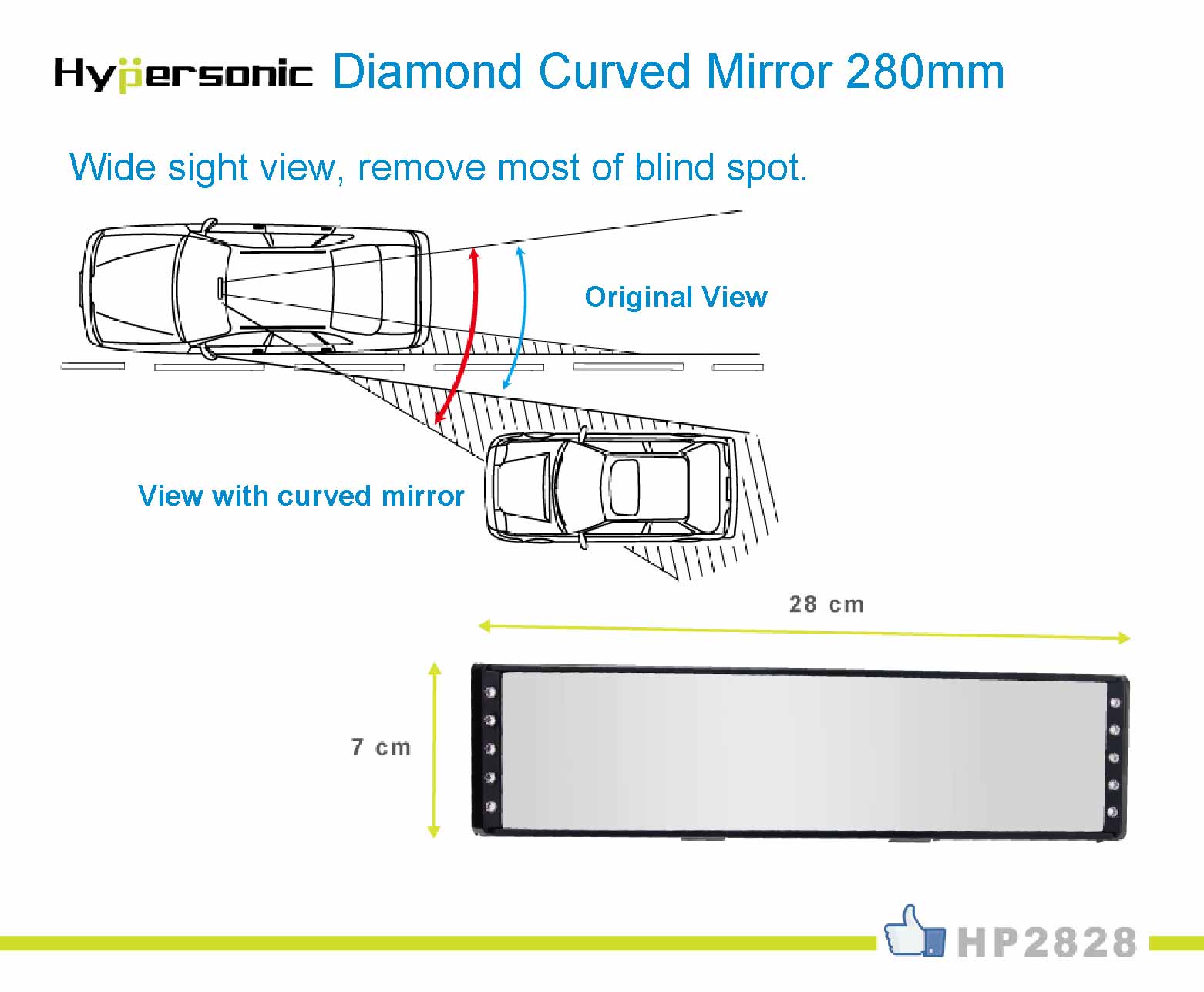 Diamond 280mm Rear View Mirror HP2828