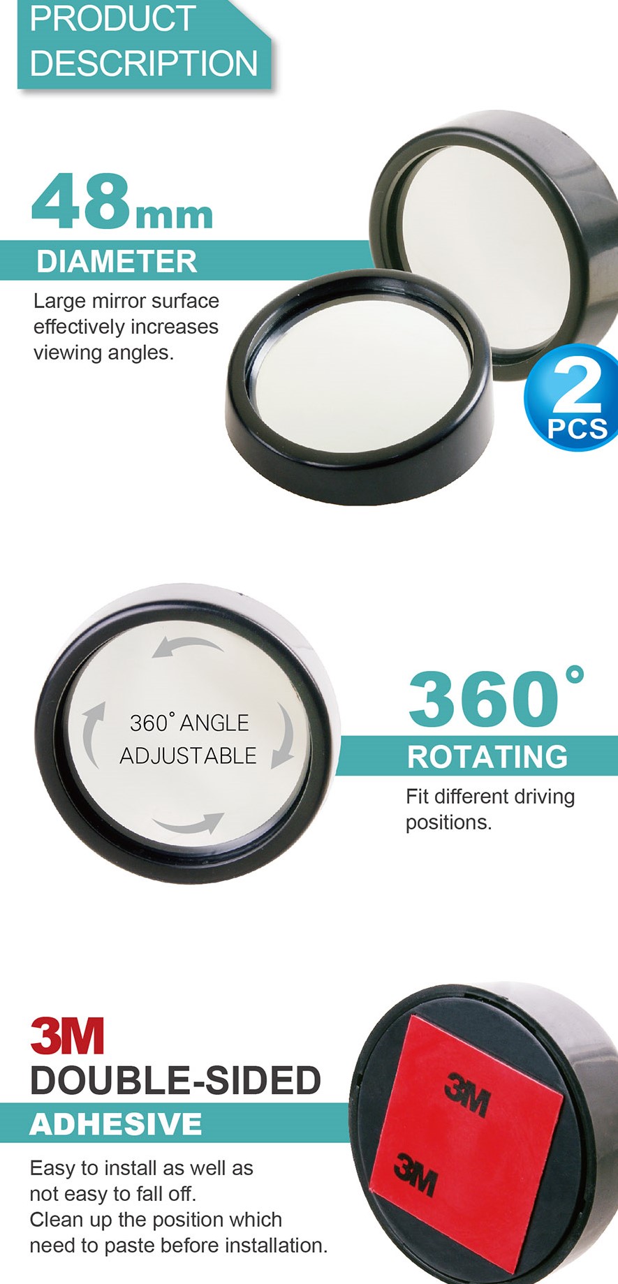 Car Side Round Blind Spot Mirror HPN804